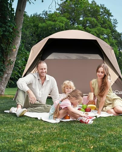 4 Person Blackout Camping Tent, Easy Setup Waterproof Family Dome Tent for Camping with Rainfly, Portable Double Layer Large Family Tent for Outdoor Camping&Hiking
