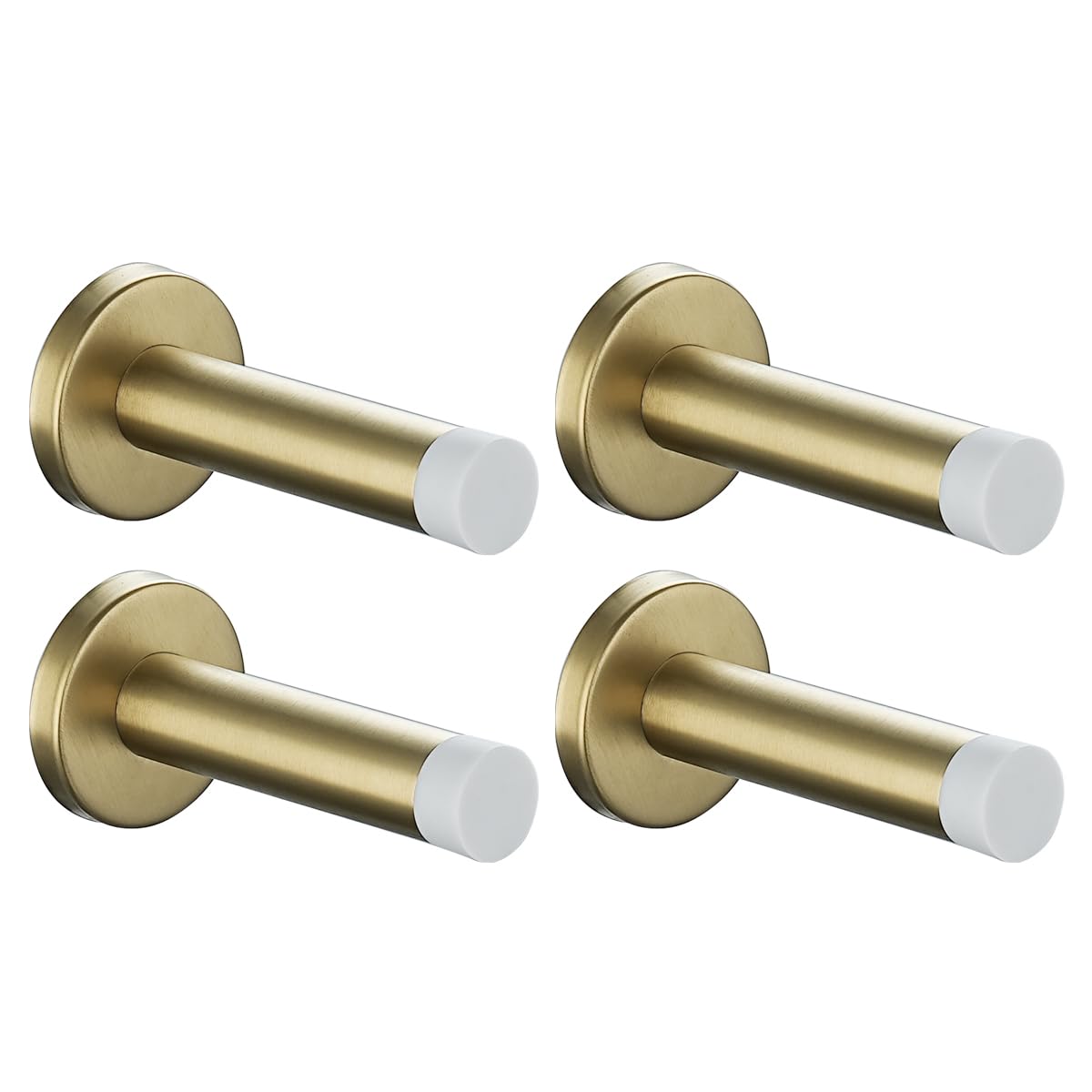 JQK Door Stopper Gold, 304 Stainless Steel Thicken 1mm Sound Dampening Door Stop Bumper Wall Protetor 4 Pack, Brushed Gold White Tip, DSB5-WG-P4