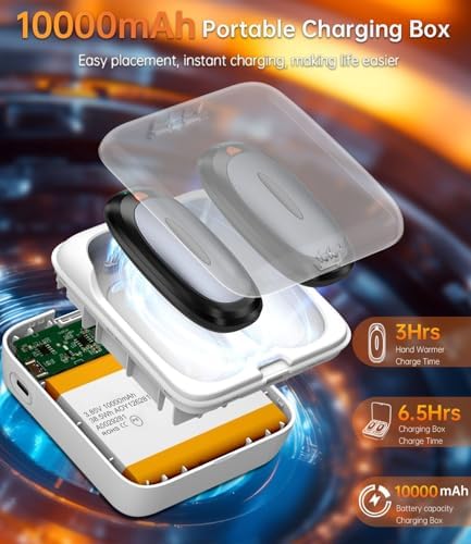 Hand Warmers Rechargeable with 10000mAh Charging Case, 2000mAh Portable Hand Warmers 2 Pack, Reusable Electric Pocket Heater for Hunting, Camping Gear, Outdoors, Gifts for Christmas