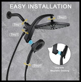 High Pressure Rain Shower Head: Upgrade Shower Heads with Handheld Spray Combo with Fixed Showerhead and 10 Sprays Handheld Shower Head, Detachable Showerheads Built-in Magnetic Docking and Power Jets