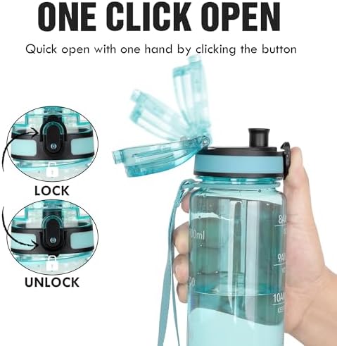 OLDLEY Water Bottle, 32oz Motivational Sports Water Bottle with Time Marker - Times to Drink - Tritan, BPA Free, Wide Mouth Leakproof,Surfer (1 Bottle)