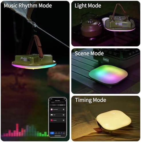 Camping Lantern Rechargeable,LED Smart Light Bluetooth Control by Tuya APP,Music Sync RGB LED Camping Lights,16500mAh Outdoor Light with Magnet Base,16 Million DIY Colors Tent Lights ly01
