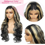 Kephare FB/27 28 Inch Highlight Balayage Wig Human Hair 13x4 HD Lace Front Wigs Body Wave 1B/27 Ash Blonde Omber Lace Front Wigs Human Hair Pre Plucked for Black Women 180% Density