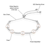 LeCalla 925 Sterling Silver Pearl Bracelets for Women | Adjustable Slider Simulated Pearl Beaded Bolo Bracelet Jewelry Gifts for Mom Wife
