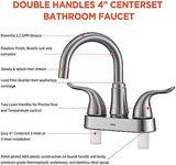 KPW Bathroom Sink Faucet 2 or 3 Hole Brushed Nickel Centerset 4 Inch Bathroom Sink Faucet 2 Handle Over ABS Non-Metallic Lavatory Bathroom Faucet with Pop up Drain Water Supply Hoses