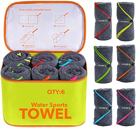 4Monster 4 Pack Microfiber Camping Towel Quick Dry, Super Absorbent Travel Towel with Waterproof Bag, Lightweight Boat Towel for RV, Sport, Gym, Beach, Pool, Swim,Family Trip