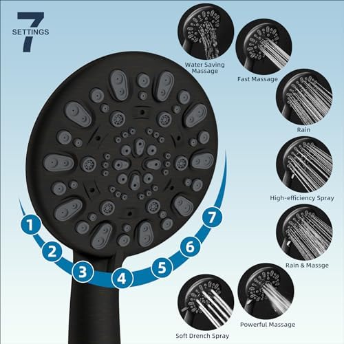 Hibbent All Metal Shower Head, 10'' High Pressure Rainfall Shower Head/Handheld Showerhead Combo with 12'' Adjustable Curved Shower Extension Arm, 7-Spray, 71'' Hose, Shower Holder, Oil Rubbed Bronze
