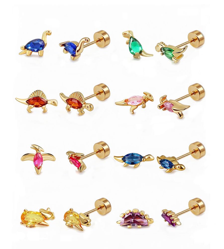 Ngiftey 8 Pairs Screw Back Stud Earrings, Gold Plated