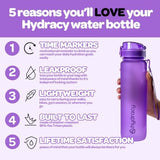 Hydracy Water Bottle with Time Marker -Large BPA Free Water Bottle & No Sweat Sleeve -Leak Proof Gym Bottle with Fruit Infuser Strainer & Times to Drink -Ideal for Fitness Sports & Outdoors