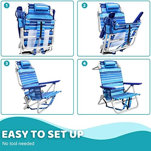 LEMBERI Backpack Beach Chairs for Adults,1/2 Pack Folding Heavy Duty Camping Chair with Large Pockets and Cup Holder,Adjustable high Beach Lounge Chairs with Towel Rack for Outdoor,Travel (2, Blue)