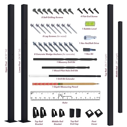 CHR Fence & Rail Hand Rails for Outdoor Steps, 4 Step Handrail & Indoor Stair Railing Kit, Railings for Outdoor Steps and Hand Rails for Seniors for Porch Railing & Deck Hand Rail, 3-4 Step Railing