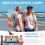 5-Position Aluminum Lay Flat Backpack Beach Chair, Compact Portable Low Beach Chairs for Adults with Cooler Pouch, Storage Pouch, Towel Bar, Cup Holder & Phone Holder, Multicolor Stripe