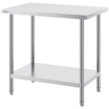 VEVOR Stainless Steel Prep Table, 24 x 36 x 34 Inch, 750 lbs Load Capacity, Heavy Duty Metal Worktable with 3 Adjustable Height Levels, Commercial Workstation for Kitchen Garage Restaurant Backyard