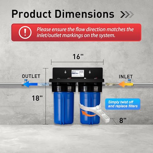 iSpring WGB21B 2-Stage Whole House Water Filtration System, with 10" x 4.5" Sediment CTO(Chlorine, Taste, and Odor) Filter, 1" Inlet/Outlet