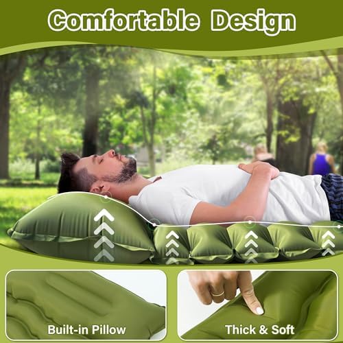 Sleeping Pad for Camping 2 Person, Backpacking Self Inflating Sleeping Pad Double 2 People Ultra Lightweight, Air Inflatable Foldable Camp Hiking Sleep Mat for Outdoor Tent 4 inch Thick, 78 x 55 inch