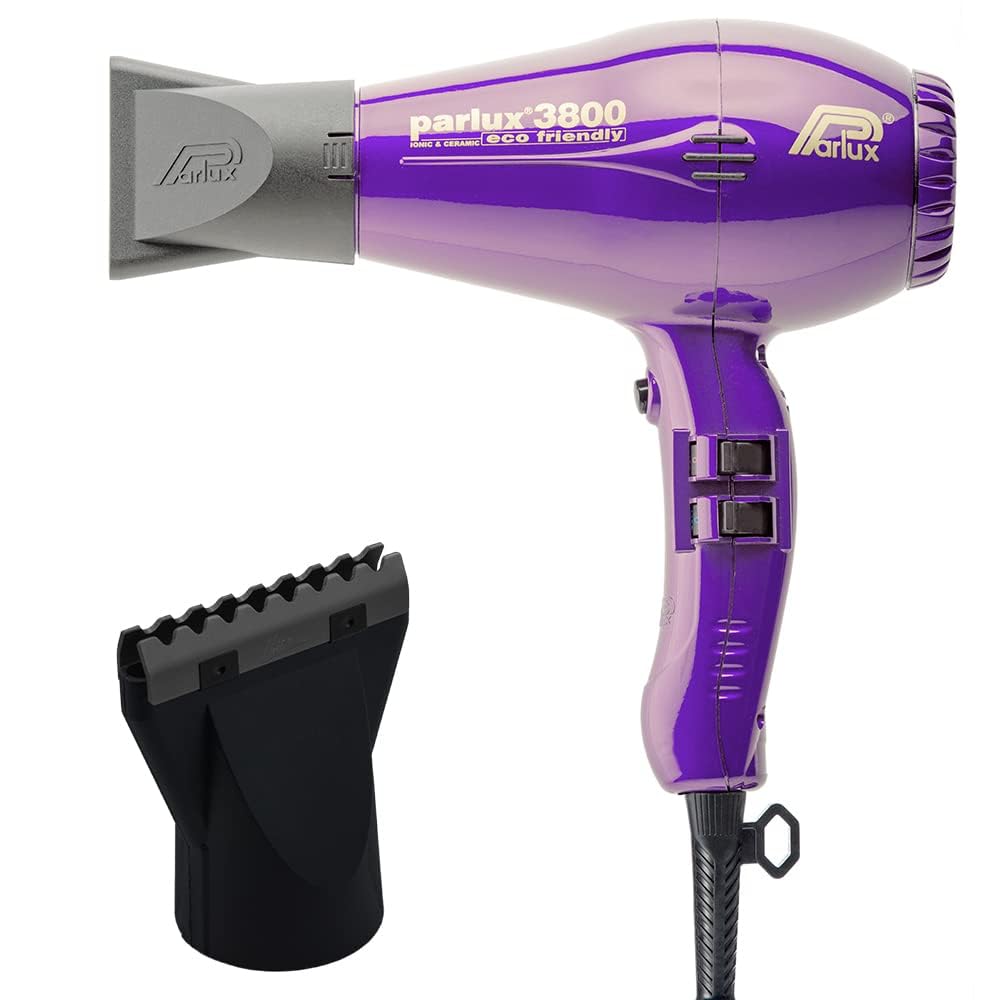 Parlux 3800 Eco-Friendly Ionic & Ceramic Violet Hair Dryer + M Hair Designs Hot Blow Attachment Black (Bundle) – Lightweight, Fast-Drying, Frizz-Control Blow Dryer for Salon-Quality Styling
