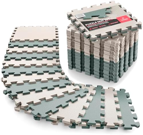 Gym Flooring Set - Interlocking EVA Soft Foam Floor Mat, 18 Pieces Puzzle Rubber Tiles Protective Ground Surface Protection, Play Workout Exercise Mats Underlay Matting Sports Pool Home Fitness Garage