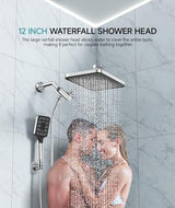 High Pressure Rain Shower Head with Handheld Spray Combo Set, Adjustable 12" Rainfall Dual Shower Head, Double&Tandem Shower Head, Waterfall Showerhead Bathroom -Silver Chrome