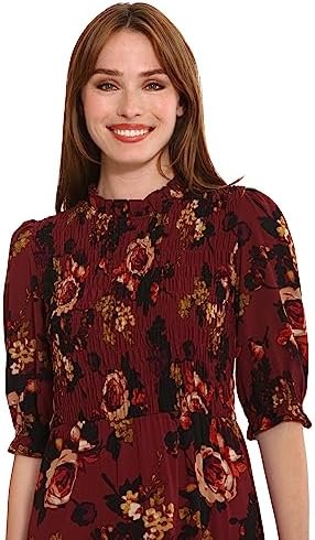 London Times Women's High Neck Sheer Midi Dress