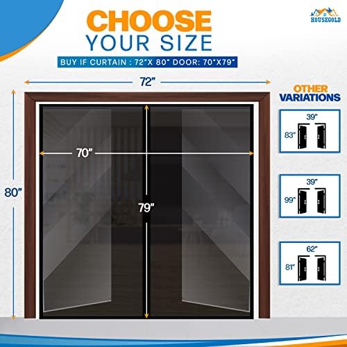 Magnetic Screen Door for 72"x80" French Door, Durable Fiberglass Double Door Screen Mesh Curtain Fits Door Opening up to 70" x79‘’ Keep Bugs Out