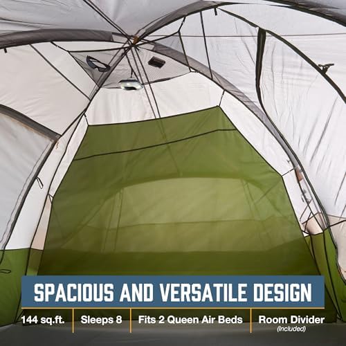 Slumberjack Aspen Grove 8 Person Hybrid Dome Family Camping Tent with 2 Rooms, Room Divider, Separate Entries, Full Fly, and Vestibule Storage