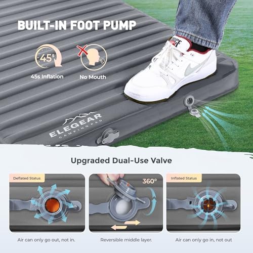 Elegear Air & Foam Camping Sleeping Pad, HexaFoam Camping Mattress Pad with Built-in Foot Pump Memory Foam Camp Pad 4-Season Camp Sleeping Mat for Travel/Car/Tent