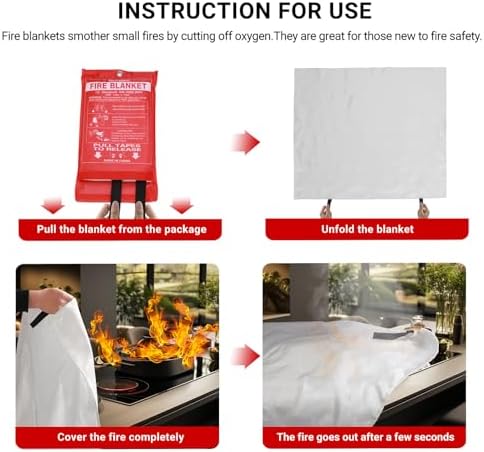 Heavy-Duty Emergency Fire Blanket for Home and Kitchen – 2 Pack, Fireproof Fiberglass Fire Extinguisher Blanket for Welding, Fireplace, Car, Camping, Fire Suppression for Grease Fires