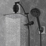 Hibbent All Metal 10'' Dual Filtered Rainfall Shower Head Combo, High Pressure Handheld Shower Head with 16'' Adjustable Extension Arm, 20 Stage Shower Filter, 10-spray, 71'' Shower Hose, Matte Black