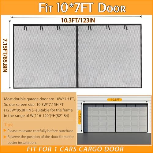 Garage Screen Doors for 1 car garage-10x7FT Fiberglass Durable Heavy Duty Magnetic Garage Door Screen Retractable Hands Free with 4 Roll Up Straps for Patio Workshop Home Gym Sun Room