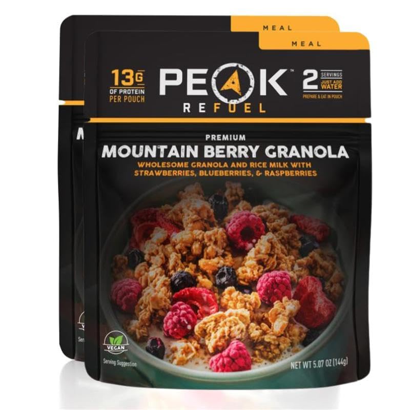 Peak Refuel Breakfast Meals | Freeze Dried Backpacking, Camping & Emergency Prep Food | 2 Servings Pouches (2-Pack, Mountain Berry Granola)
