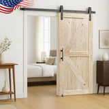 S&Z TOPHAND 36 in. x 84 in. Unfinished British Brace Knotty Barn Door with 6.6FT Sliding Door Hardware Kit/Solid Wood/Sliding Door/Double Surfaces/A Simple Assembly is Required