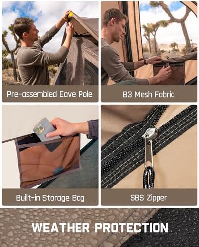 FanttikOutdoor Alpha C4 Ultra Camping Tent 4 Person Pop Up Instant Cabin Setup in 60 Seconds Portable Hub Tent with Rainfly & Windproof for Outdoor Camping & Overlanding