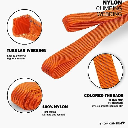 GM CLIMBING 1 inch Nylon Tubular Webbing Tape CE UIAA Certified 4000lb Heavy Duty for Climbing Rescue Rope Works Survival Outdoor General Purposes
