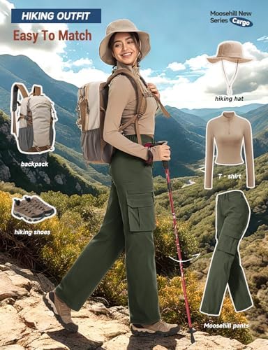 Moosehill Cargo Hiking Pants Women High Waisted Water Resistance Baggy Stretch Work Casual Travel Streetwear