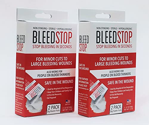 BleedStop™ First Aid Powder for Blood Clotting, Trauma Kit, Blood Thinner Patients, Camping Safety, and Survival Equipment for Moderate to Severe Bleeding Wounds or Nosebleeds - 4 (20g) Pouches
