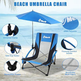 EMERIT Low Beach Chairs for Adults, Sling Beach Chair with Umberalla, Folding Backpack Camping Chair with Cup Holder