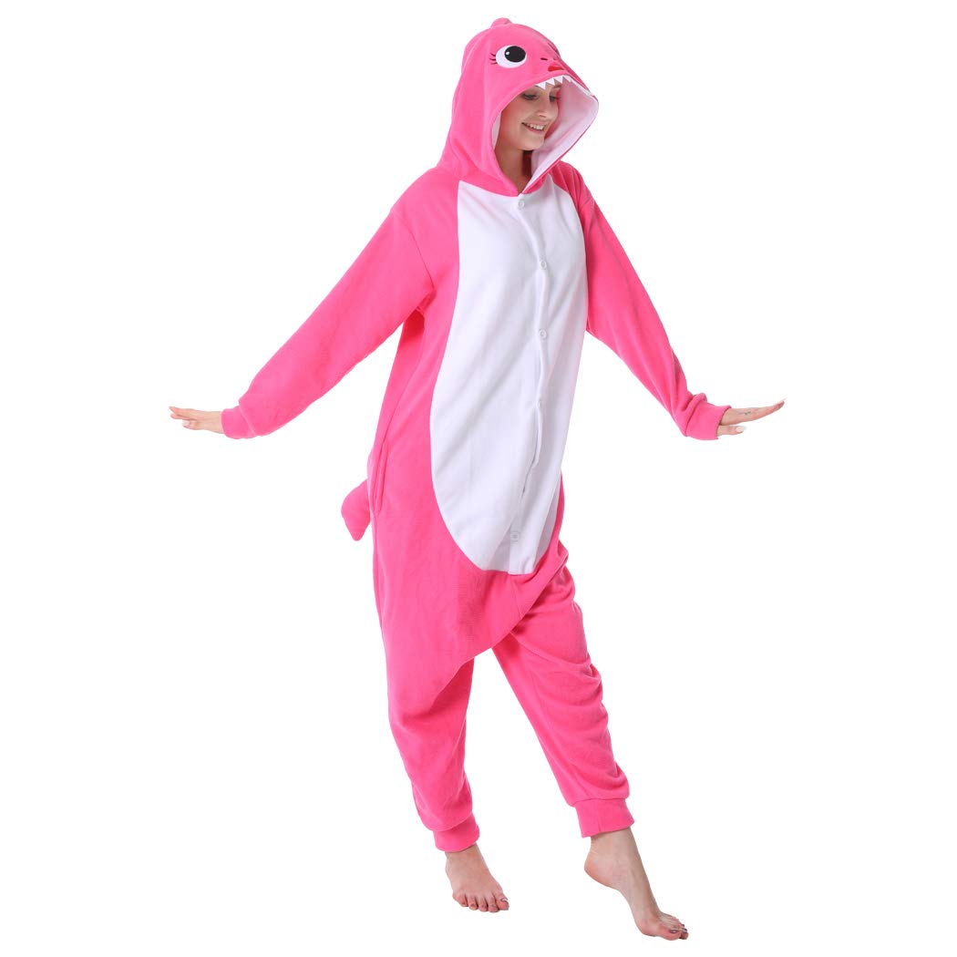 dressfan Animal Shark Onesie Cosplay Costume Christmas Halloween Pajamas for Unisex Adults Teens Kids Rose M