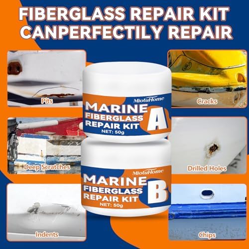 Fiberglass Boat Repair Kit (Color Match), Marine Fiberglass Repair Kit for Boats, Gel Coat Repair Kit for Boats, Epoxy Filler for Boats, Fiberglass Repair Kit Fix Holes, Chips, Pits, Cracks