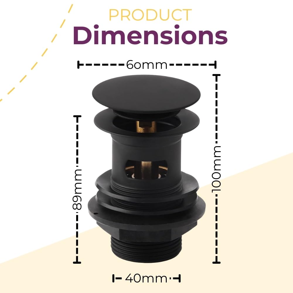 Bathroom Black Basin Waste | Slotted Waste | Pop Up Sink Plug | Click Clack Waste