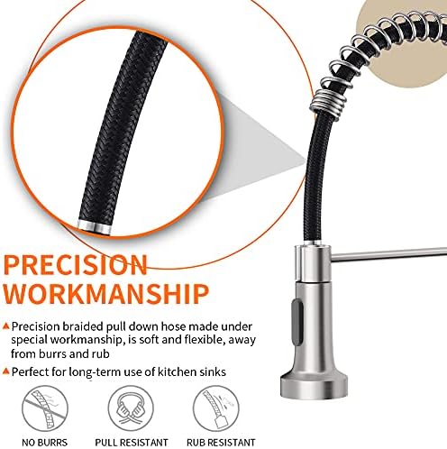 OWOFAN Kitchen Faucet with Pull Down Sprayer Industrial 1 Handle 1 Hole Or 3 Hole Faucet for Farmhouse Camper Laundry Utility Rv Wet Bar Sinks, Stainless Steel Brushed Nickel