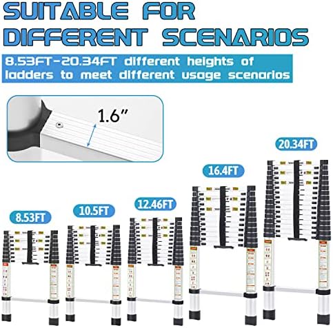 RIKADE Telescoping Ladder 10.5FT & Attic Ladder, Heavy Duty Aluminum with Non-Slip Feet, 330lb Capacity for RV, Attic, Roof & Multi-Surface Use