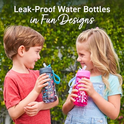 Bentgo Kids Water Bottle - Leak-Proof, Durable Tritan, BPA-Free 15 oz. Cup for Kids/Toddlers Ages 3+, Safe Sip Spout, Carrying Handle, & Dishwasher Safe for School, Sports, Daycare & Camp (Dinosaur)