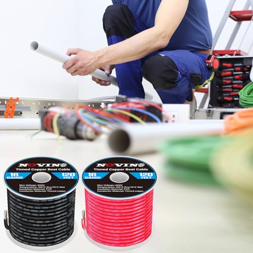 16 Gauge Marine Wire 16 AWG Marine Grade Wire Include 16AWG 120FT Red & 120FT Black,16 Gauge Tinned Copper Electrical Cable for Boat Automotive Speakers Lighting Solar Outdoor RV Camper Trailer