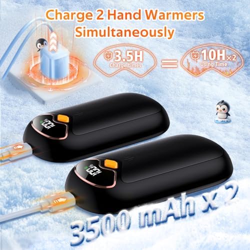 Hand Warmers Rechargeable - 7000mAh Magnetic Electric Hand Warmer 2 Pack, 20Hrs Warmth, LED Digital Display, 4 Heating Levels Reusable Portable Pocket Heater for Raynauds Golf Hunting Camping