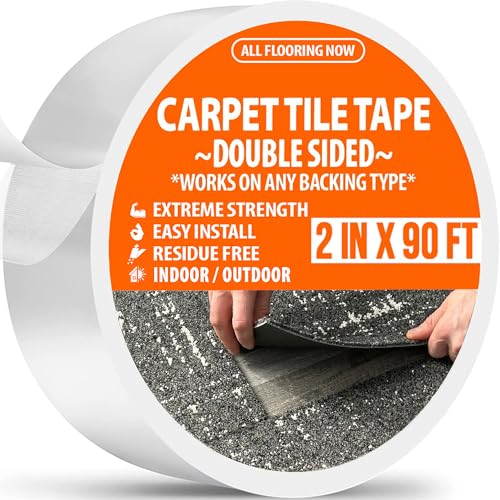 Carpet Tape Double Sided Heavy Duty Carpet Tile Tape 2inx90ft Rug Gripper Indoor Outdoor Grip Tapes for Area Rugs on Hardwood Vinyl Concrete Wood Turf Floor Adhesive Two Sided Stick