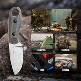 Kizer Beaver Fixed Blade Knife with Sheath, 2.75" Nitro-V Steel Blade EDC Camping Knife with Black Micarta and Orange G10 Handle, Small Bushcraft Survival Hunting Knives for Men Women, 1078A2