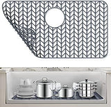 AWOKE Silicone Sink Protectors for Kitchen Sink, 26''x 14'' Folding Non-slip Sink Mat Grid, for Bottom of Farmhouse Stainless Steel Porcelain Sink with Rear Drain (Grey)
