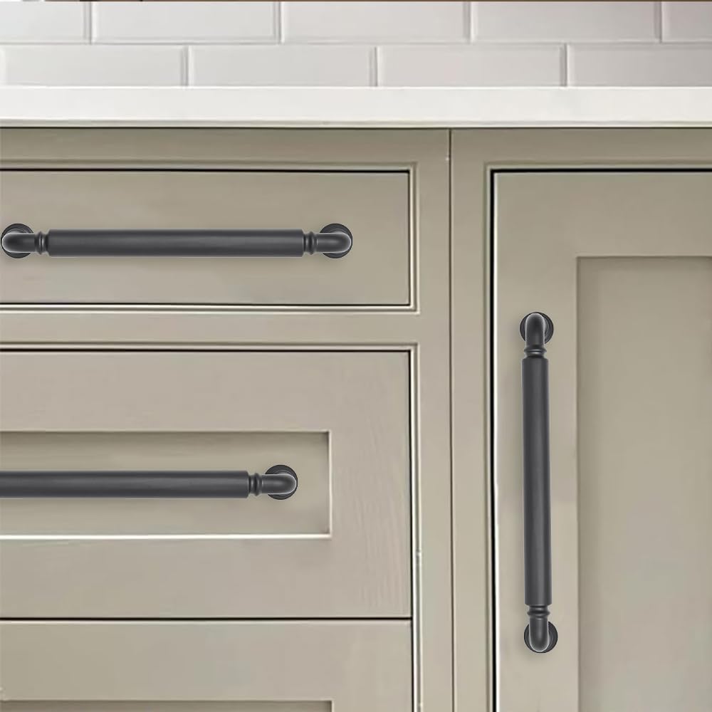 khtumeware 2-Pack Matte Black Heavy-Duty Solid Cabinet Pulls, 12 Inch(305mm) Hole Center, Drawer Pulls, Cabinet Hardware, Suitable for Kitchen Cabinets, Bathrooms and Dressers