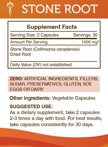 Secrets of the Tribe Stone Root 60 Capsules, 1000 mg, Responsibly farmed Stone Root (Collinsonia Canadensis) Dried Root (60 Capsules)
