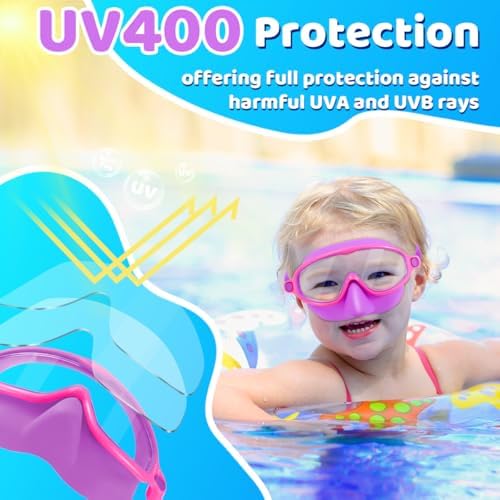 Vvinca Swim Goggles with Nose Cover, 2 Pack Wide View Diving Mask Anti-Fog UV No Leak Toddlers Swimming Goggles for Kids 3-15